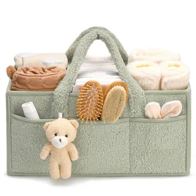 Teddy Fleece Bebek Bezi Saklama Çantası Bezi Saklama Torbasında Büyük Kapasiteli Seyahat Anne Çantası Ev Saklama Çantası - 8