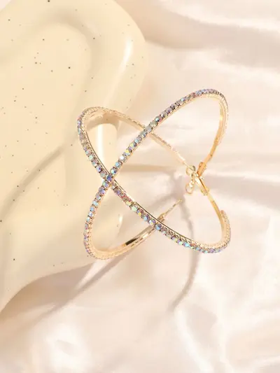 Glänzende 8 cm große Ringohrringe für Frauen im europäischen und amerikanischen Stil, modische und trendige grenzüberschreitende Ohrringe, mit Diamanten besetzter Musikfestival-Party-Ohrring - 12
