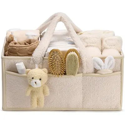 Teddy Fleece Bebek Bezi Saklama Çantası Bezi Saklama Torbasında Büyük Kapasiteli Seyahat Anne Çantası Ev Saklama Çantası - 7