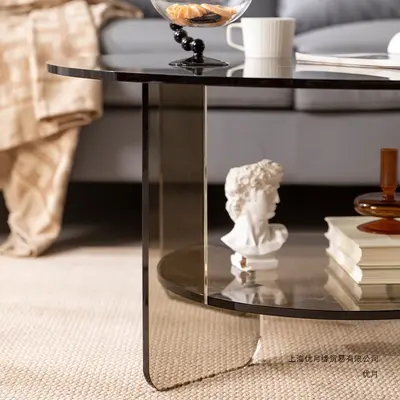 Transparent Acrylic Minimalist Italian-Style Coffee Table with Slate Top
