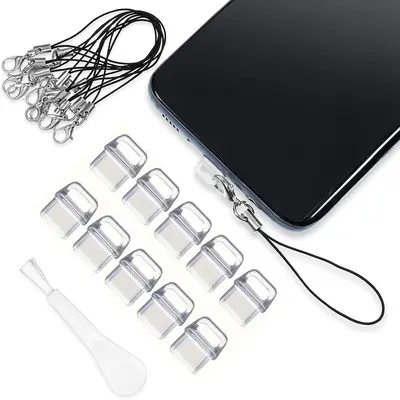 Telefon Toz Koruma Tıpası Seti USB C Toz Koruma Tıpası Kapağı, Askı İpi ve Temizleme Fırçası Seti Şarj Portu Temizleyici - 9
