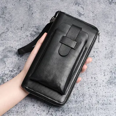 Men's Long Leather Wallet, Multi-Card Slots, 2-in-1 with Zip and Phone Pocket - 11