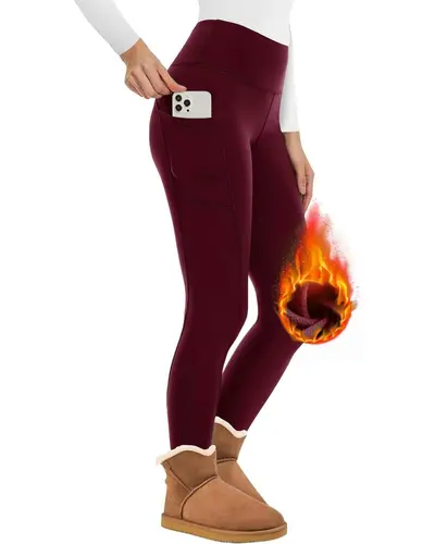 Polar Astarlı Kalın Yüksek Belli Kadın Sıcak Tayt, Cepli Fitness Pantolon - 11