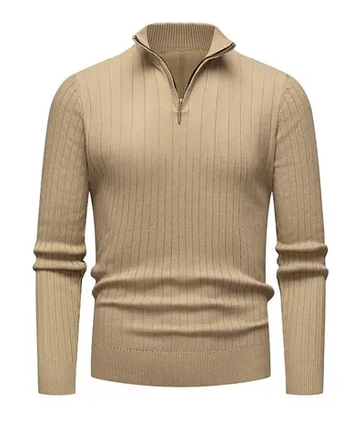 Herren-Strickpullover, Langarm, halbhoher Stehkragen, Reißverschluss, vertikale Streifen - 9