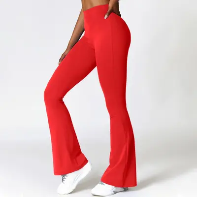 Yoga flare pants with V-waist, high-waist, quick-dry - 12