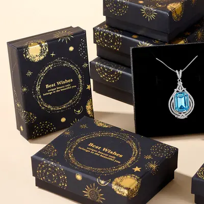 In Stock Black Hot Stamping Jewelry Box Classic Gold-Plated Watch Box Accessory Packaging Box Luxury Earring Ring Necklace Box
