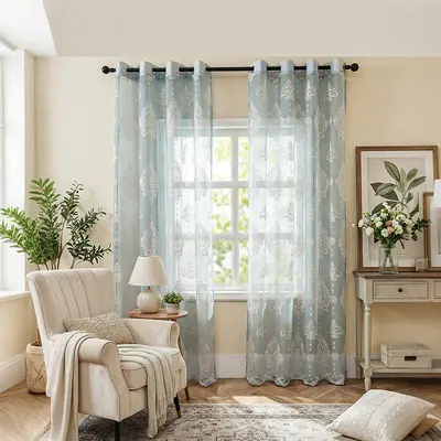 Nordic minimalist yarı karartma tül perde, katyonik renk bloklu, hazır - 2