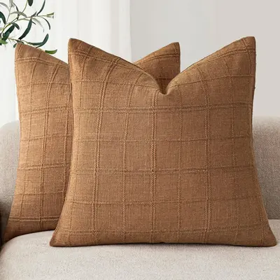 Cross-Pattern Pillowcase, Coarse Sand Bamboo Texture, Solid Colour, for Living Room Sofa - 8