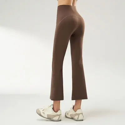 Damen Yoga-Schlaghose, hohe Taille, nahtlos, bauchformend, elastisch - 9