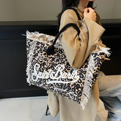 Large Capacity Tasseled Printed Women's Beach Tote Bag - 3