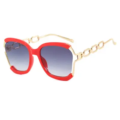 Large Square Frame Chain Women's Sunglasses with UV Protection - 5