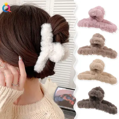 Qiyue cross-border plush hair claw large plush hair claw hair shark clip women's hair catch hats hair accessories wholesale