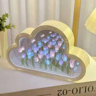 Cloud Tulip Night Lamp DIY Handmade Mirror Flower Sea Atmosphere Light Desktop Decoration Creative Gift - 10