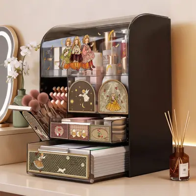 Desktop vintage-style dustproof large-capacity cosmetics organizer - 5