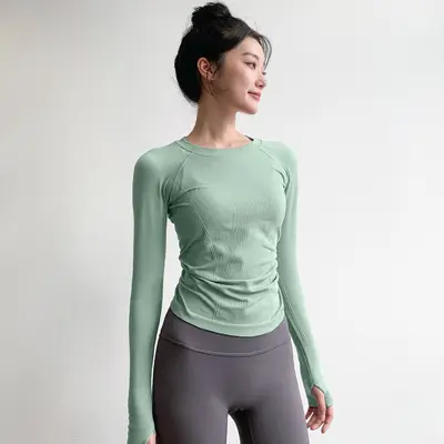 Damen-Yogashirt, langarm, Rundhals, hochelastisch