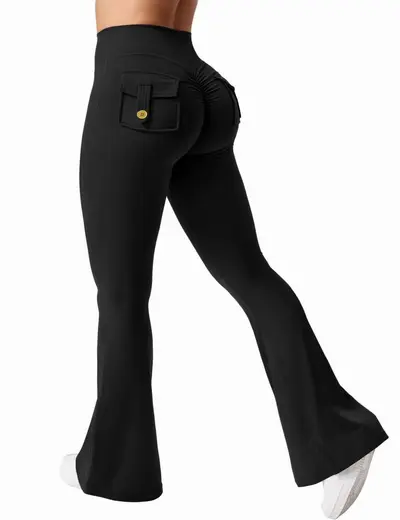 Cepli Kalça Kaldırıcı Yoga Pantolonu, Kadın Çan Paça Fitness Tayt - 7