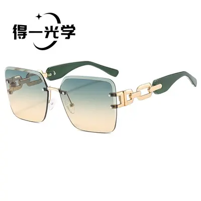 Damen-Sonnenbrille ohne Rahmen mit Metallkette, UV-Schutz, luxuriös - 9