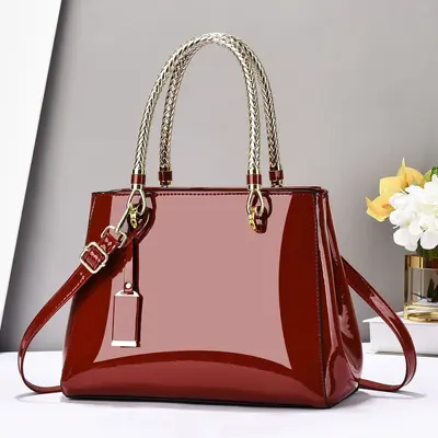 Women's Patent Leather Handbag, Glossy, Large Capacity, Single-Shoulder Crossbody Bag - 9