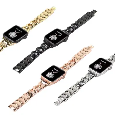 Strap for Huawei and Apple iWatch, Single Row Denim Chain Metal Alloy, Women - 4