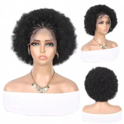 13x4 Front Lace Afro Curly Wig, 100% Human Hair - 5