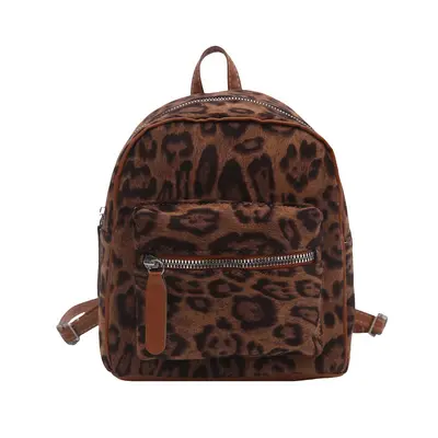 Plush Versatile Autumn Winter Fashion Niche Leopard Print Backpack Women's Spicy Girl Premium Feel Temperament Dual Shoulder Bag
