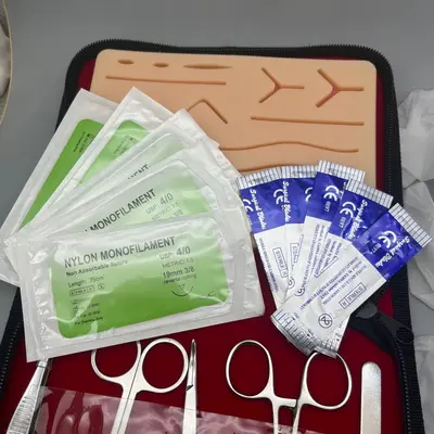 Oral-Nahtset-Übungsset, Instrumentenset, chirurgische Nahttrainingswerkzeuge und Materialien, Pinzetten, Scheren, Pinzetten, Nadeln und Fäden