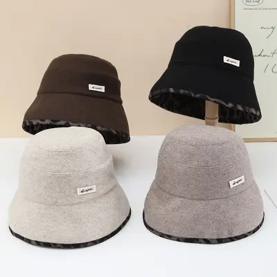 Korean-Style Double-Sided Bucket Hat, Autumn Winter Thickened, Women's