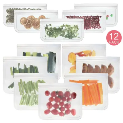 Frosted PEVA Food Storage Bags, Self-Sealing, for Refrigerator