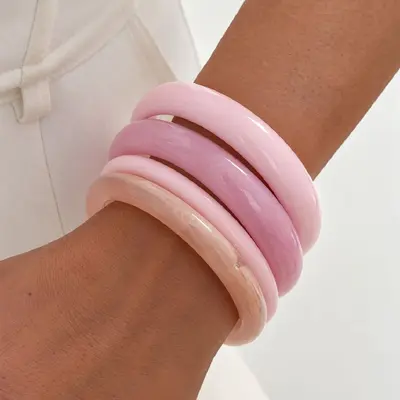 European and American Cross-border Fashion Color Gradient Resin Stacking Bracelets Vintage INS Style Arc-shaped Polished Closed Bangle Bracelets - 13