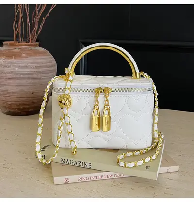 Women's Chain Bag with Diamond-Quilted Cosmetic Bag and Shoulder Strap - 7