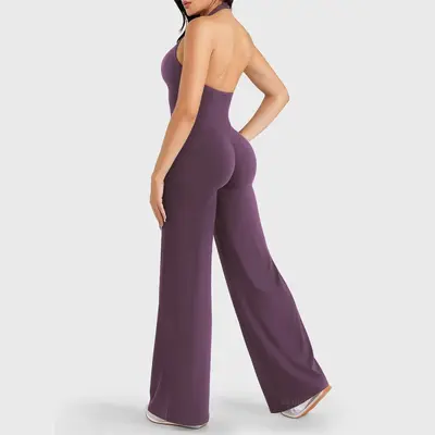 Kadın Çıplak His Dar Kesim Yoga Tulumu, Kalça Kaldırıcı Geniş Paça - 8