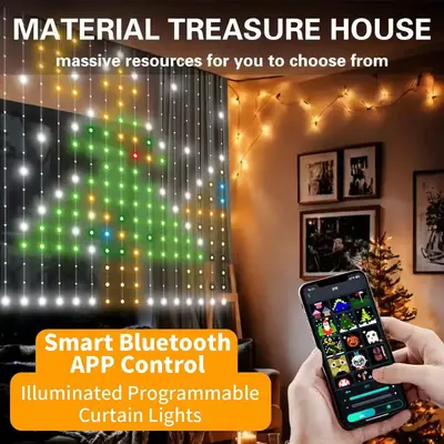 Smart Programmable Curtain Light String, Colorful DIY Text Pixel Light Strip - 6