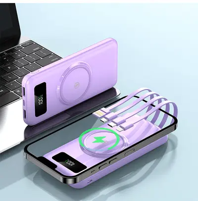 20,000 mAh super large capacity wireless charging portable mobile power bank with built-in cable - cross-border new model. - 10