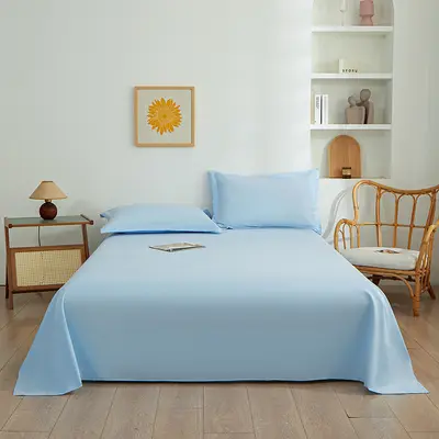 Wholesale einzelnes Produkt reine Farbe gewaschene Baumwollbettwäsche einfache einfarbige Studentenwohnheim Einzelbett-Bettwäsche dreiteiliges Set - 11