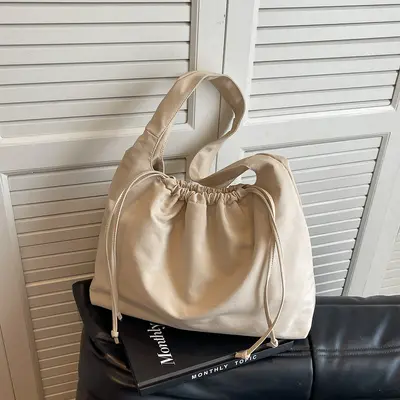 Drawstring Daily Shoulder Bag, Large Capacity Crossbody Trend Tote - 7