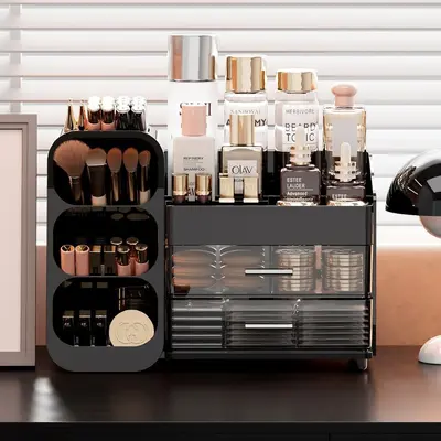 Desktop cosmetics organizer box, multi-layer, vanity makeup station - 2