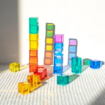 Acrylic high transparency building blocks cubic rainbow building blocks children's educational toys creative light-transmitting gemstone building blocks toys