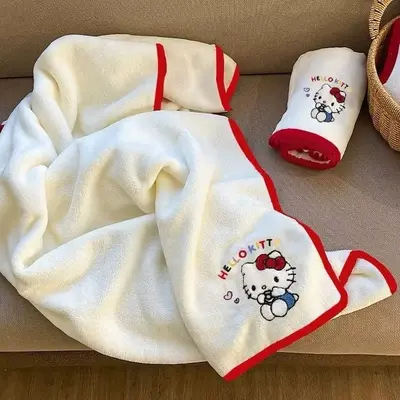 Cute Cat Coral Fleece Bath Towel Set with Hair Drying Cap