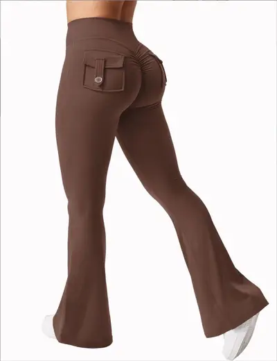 Shaping Flared Yoga Leggings, Bare-Feel Stretch Trousers with Pockets - 12