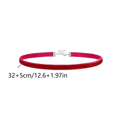 Red Velvet Choker Necklace, Gold Thread, 0.6mm-2.5cm