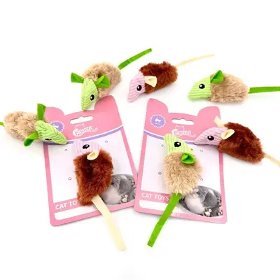 Two-Tone Plush Mouse Interactive Cat Toy, Cat Teaser - 4