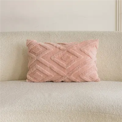 Diamond-patterned grid plush pillowcase modern minimalist home decor cushion cover living room solid color sofa pillow cushion - 9