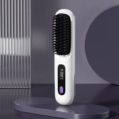 2025 yeni sınır ötesi LCD kablosuz saç düzleştirici tarak şarj edilebilir seramik dijital tarak MINI saç düzleştirici taşınabilir - 7