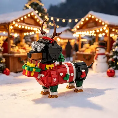 Christmas Dachshund Building Block Model Set