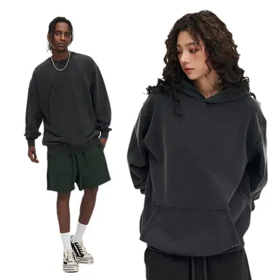 Oversize Kapuzenpullover für Herren, 360 g Frottee, Vintage-Waschung