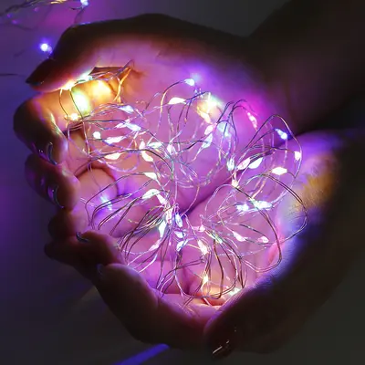 Battery-Powered Copper Wire LED String Lights, Christmas Star and Button Lights - 7