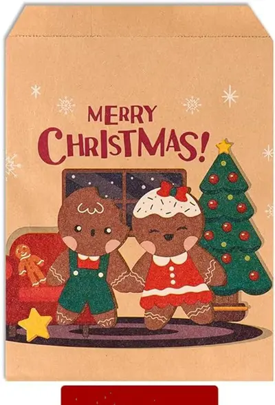 Noel Kraft Kağıt Çanta Noel Baba ve Noel Ağacı Desenli - 8