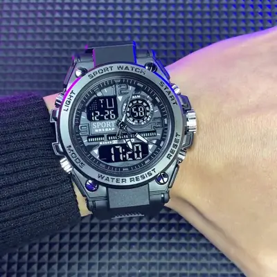 Erkek dijital spor saati, su geçirmez, çok fonksiyonlu