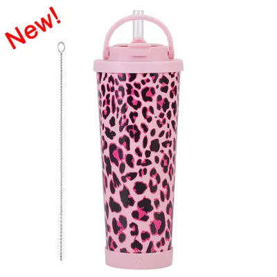 Neue 830-ml-Thermoskanne mit großer Kapazität, praktischer Griff, Einzelbecher, doppelwandiger Trinkbecher, großes Loch, bedruckter Strohhalm-Becher - 9