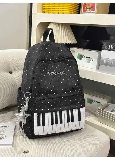 Japanese Style Piano Pattern Women's Backpack for High School and College - 10